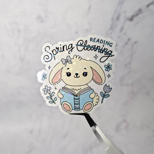 Spring Reading Baby Bunny Holographic Sticker – Farm Animal, Bookish & Planner Decor