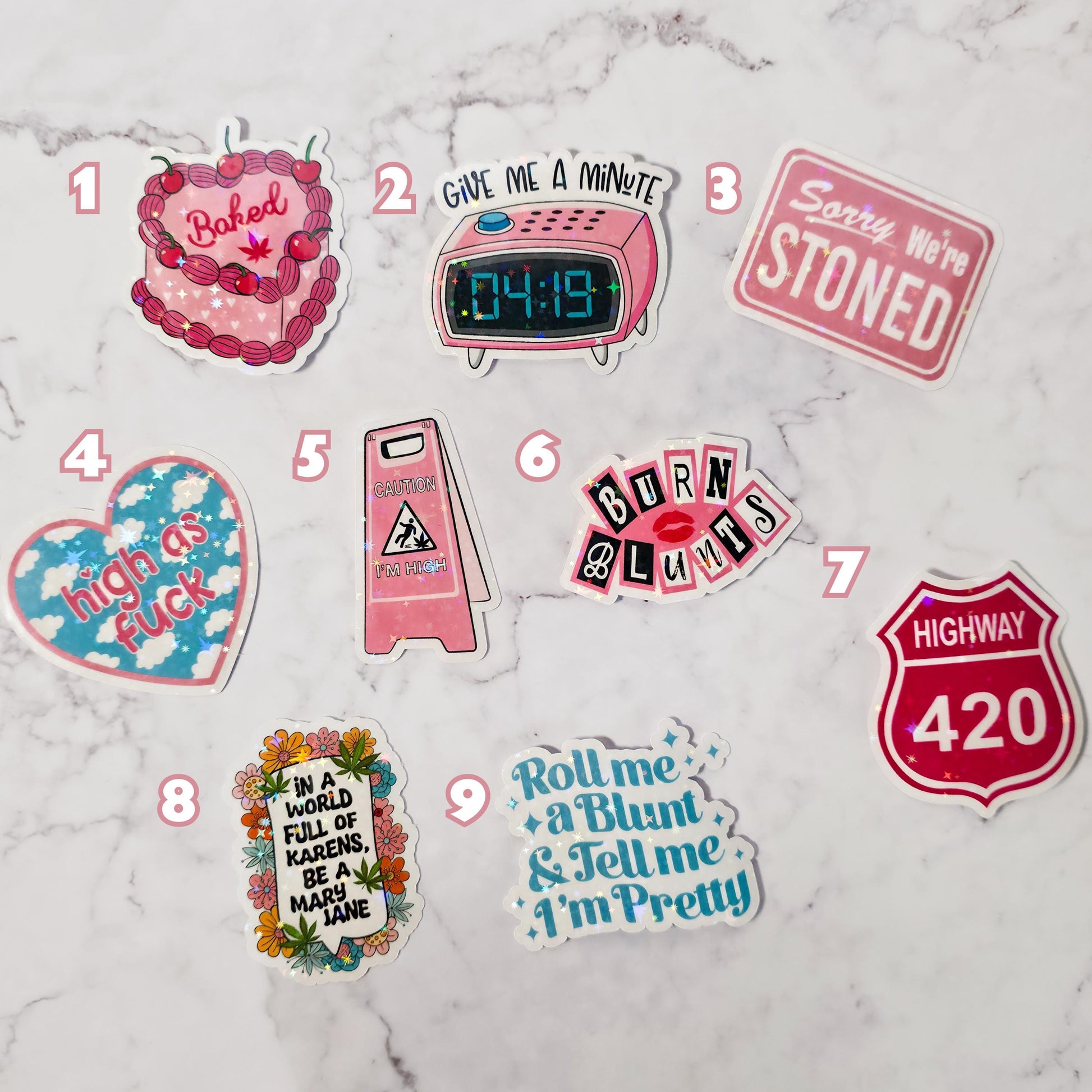 Stoner Holographic Sticker Pack | Funny Weed Stickers | 420 Vinyl Decals | Waterproof Laptop & Water Bottle Stickers