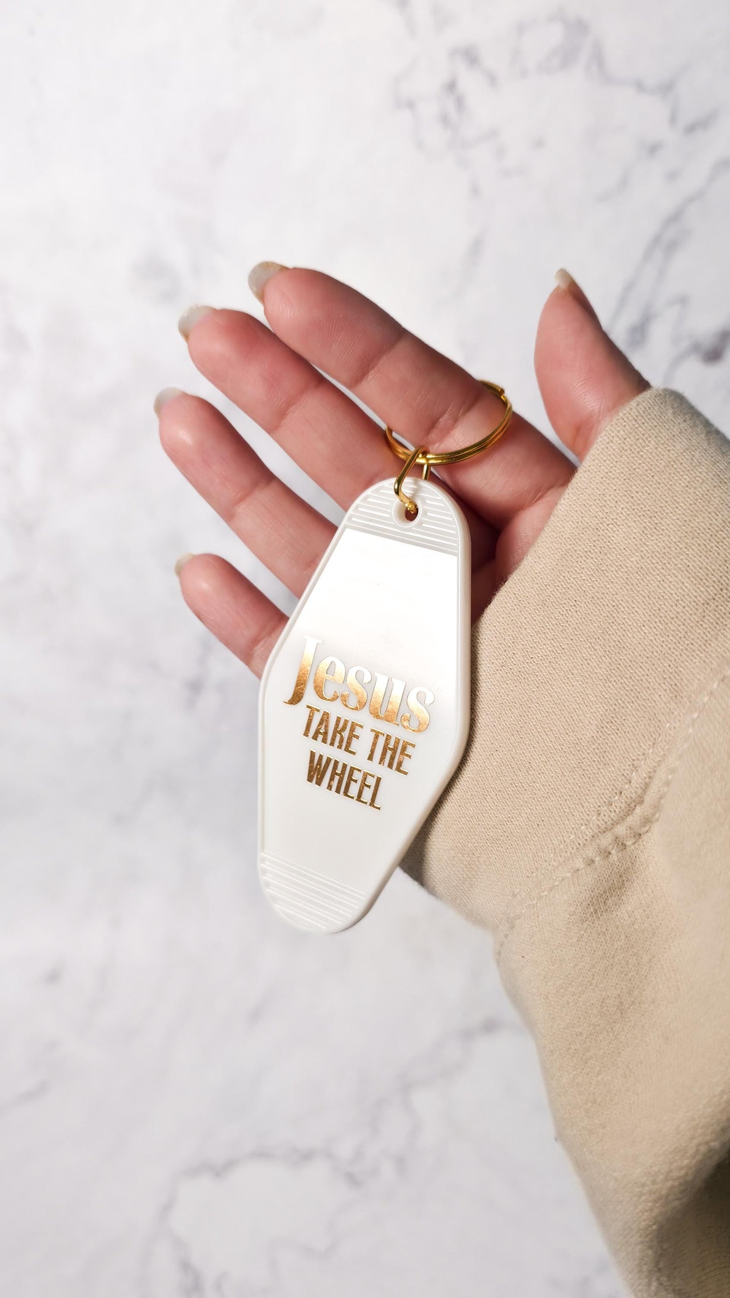 Jesus Take the Wheel Motel Keychain | Faith Humor Keychain | Religious Accessory | Car Lover Gift