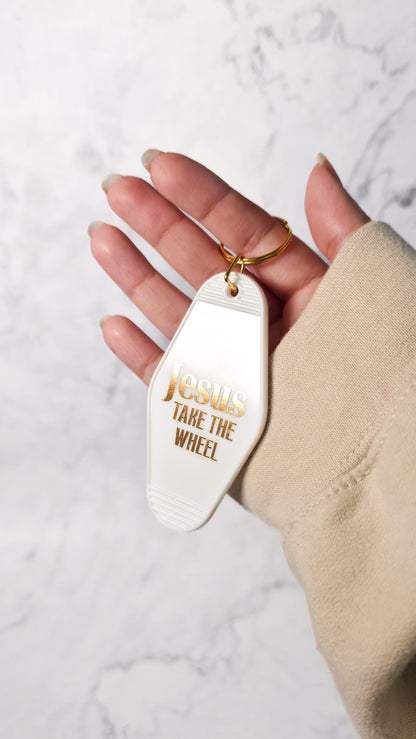Jesus Take the Wheel Motel Keychain | Faith Humor Keychain | Religious Accessory | Car Lover Gift