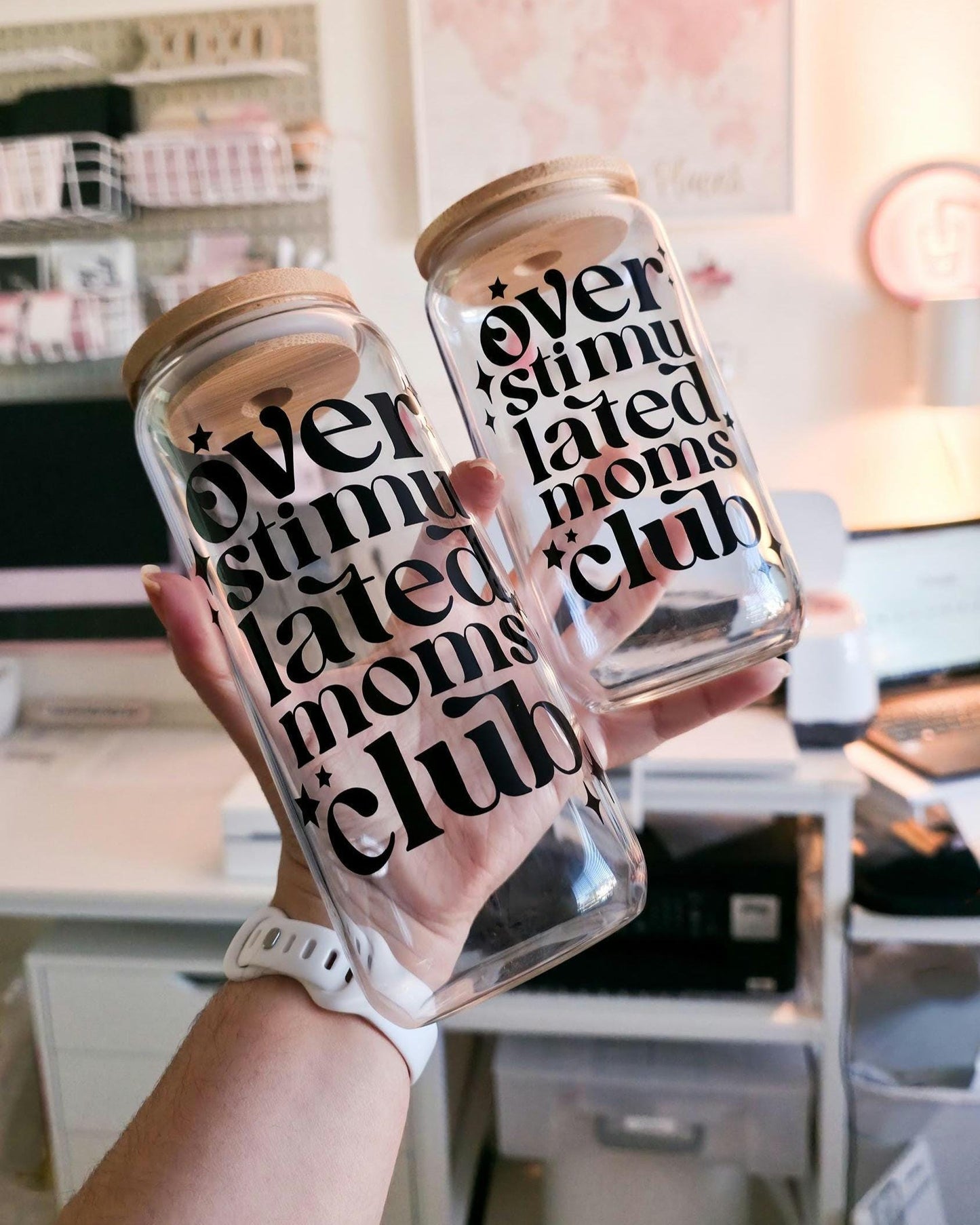 Overstimulated Moms Club Glass Cup, Funny Mom Wife Gift