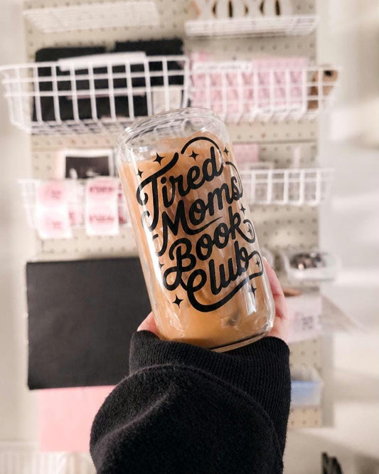 Tired Moms Book Club Glass Cup, Funny Mom Wife Gift