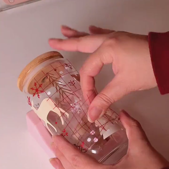 Christmas Reindeer Iced Coffee Glass Cup