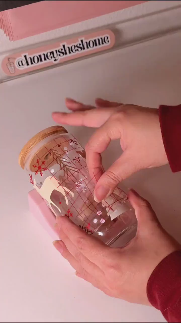 Christmas Reindeer Iced Coffee Glass Cup