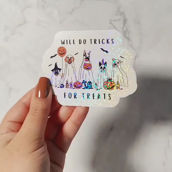Ghost Dog Holographic Sticker, Iced Coffee Sticker, Easy Peel, Water Resistant, Halloween Dogs, Gift for Dog Moms, Spooky Dog Gift
