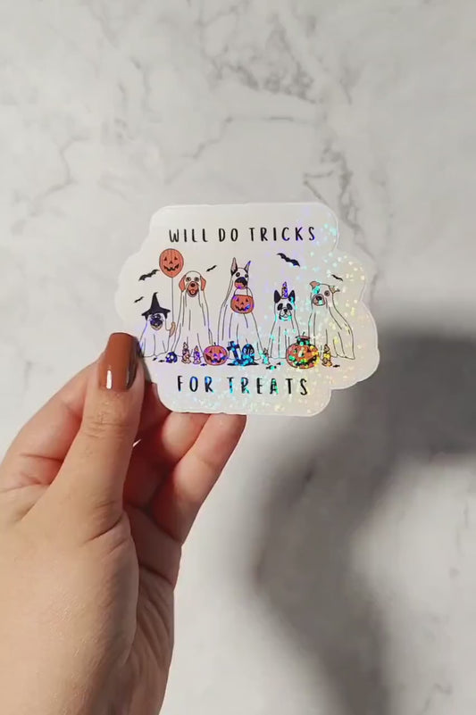 Ghost Dog Holographic Sticker, Iced Coffee Sticker, Easy Peel, Water Resistant, Halloween Dogs, Gift for Dog Moms, Spooky Dog Gift
