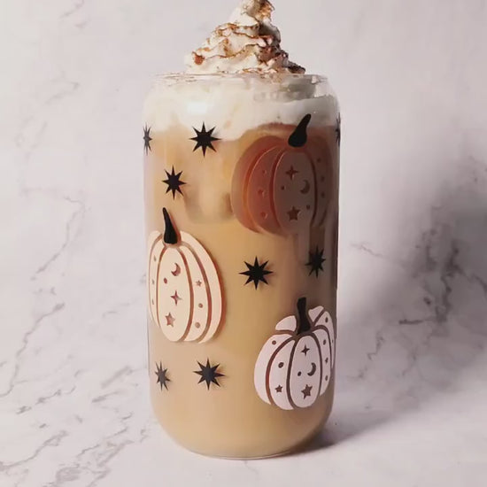 Witchy Halloween Pumpkin Cup, Autumn Pumpkin Libbey Beer Glass, Cute Fall Cup, Autumn Iced Coffee Can, Halloween and Fall Gift