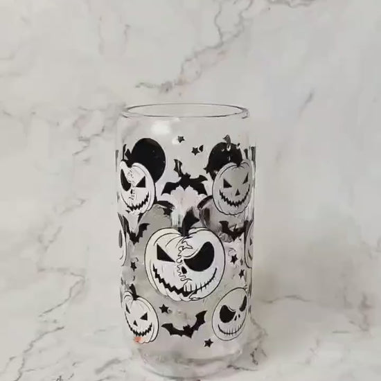 Pumpkin Jack Halloween Cup, Color Changing Pumpkin Jack Glass Can, Halloween Glass Libbey Can, Pumpkin King, Halloween Skeleton Beer Can