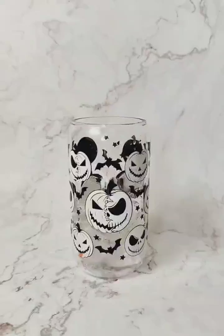 Pumpkin Jack Halloween Cup, Color Changing Pumpkin Jack Glass Can, Halloween Glass Libbey Can, Pumpkin King, Halloween Skeleton Beer Can