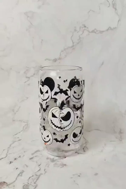 Pumpkin Jack Halloween Cup, Color Changing Pumpkin Jack Glass Can, Halloween Glass Libbey Can, Pumpkin King, Halloween Skeleton Beer Can