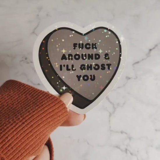 Spooky Candy Heart Holographic Sticker, Die Cut Water Resistant Sticker, Not So Sweet Explicit Conversation Halloween Candy Hearts Gift