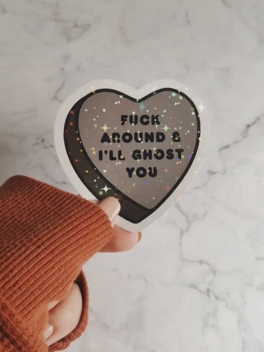 Spooky Candy Heart Holographic Sticker, Die Cut Water Resistant Sticker, Not So Sweet Explicit Conversation Halloween Candy Hearts Gift