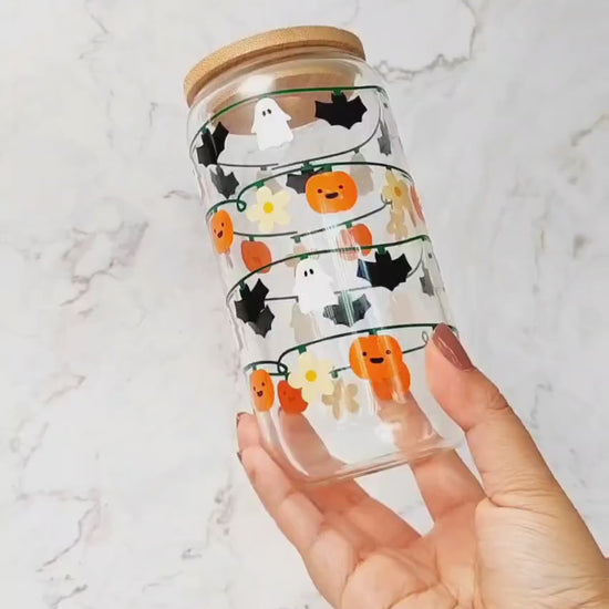 Halloween String Lights Beer Glass, Ghost Coffee Glass Cup, Fall Pumpkin Can Shaped Glass, Halloween Iced Coffee Cup, Cute Spooky Gift