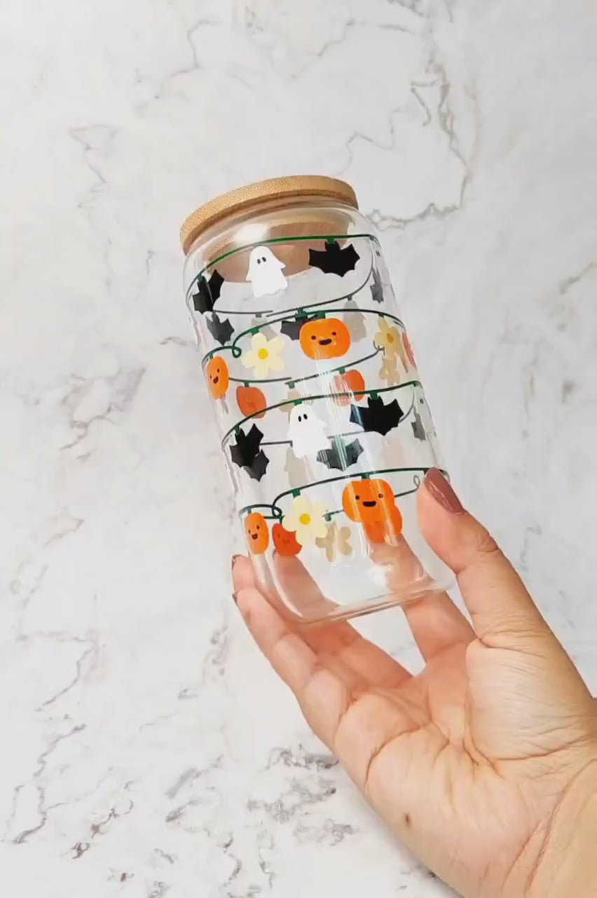 Halloween String Lights Beer Glass, Ghost Coffee Glass Cup, Fall Pumpkin Can Shaped Glass, Halloween Iced Coffee Cup, Cute Spooky Gift