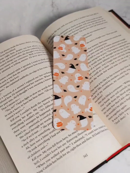 Ghosts Witch Hats Bookmark, Double Sided Laminated Paper Bookmark, Halloween Page Marker, Cute Book Accessory, Spooky Bookish Gift