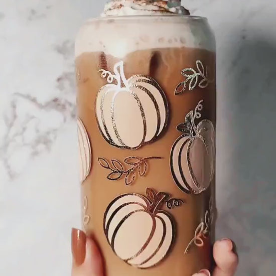 Fall Shimmery Pumpkin Coffee Glass Cup, Autumn Pumpkin Libbey Beer Glass, Cute Fall Cup, Autumn Iced Coffee Can, Gift for Fall Season Lovers