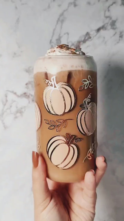 Fall Shimmery Pumpkin Coffee Glass Cup, Autumn Pumpkin Libbey Beer Glass, Cute Fall Cup, Autumn Iced Coffee Can, Gift for Fall Season Lovers