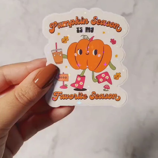 Pumpkin Season Holographic Sticker, Iced Coffee Sticker, Easy Peel, Water Resistant, Cute Fall Pumpkin, Autumn Season Gift