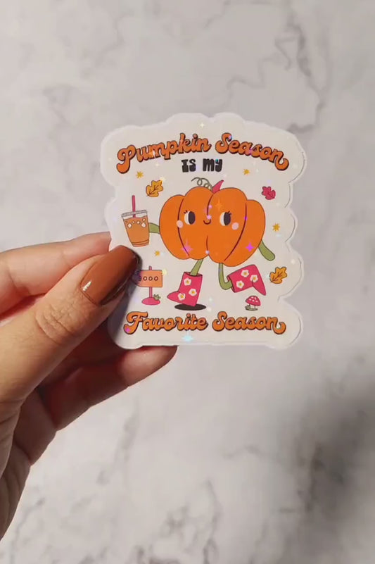 Pumpkin Season Holographic Sticker, Iced Coffee Sticker, Easy Peel, Water Resistant, Cute Fall Pumpkin, Autumn Season Gift