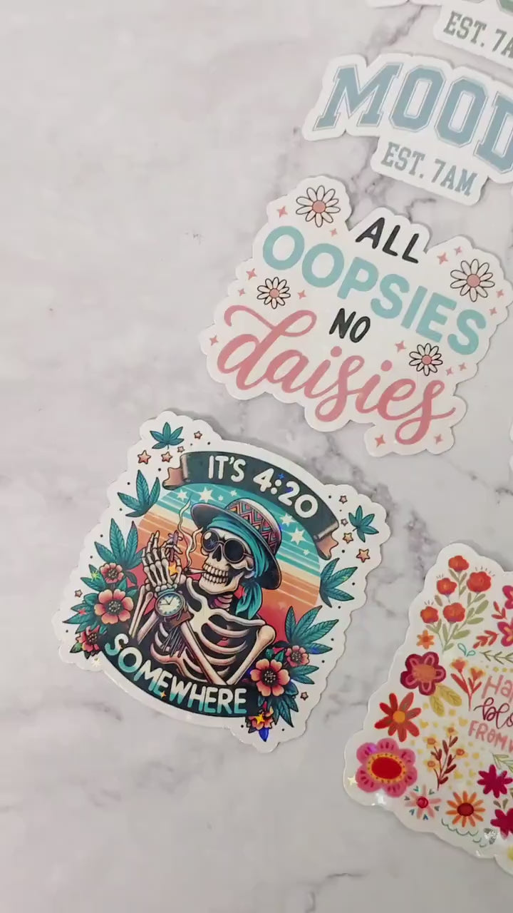 Moody Est. 7AM Holographic Sticker: Sarcastic Night Owl Laptop Decal