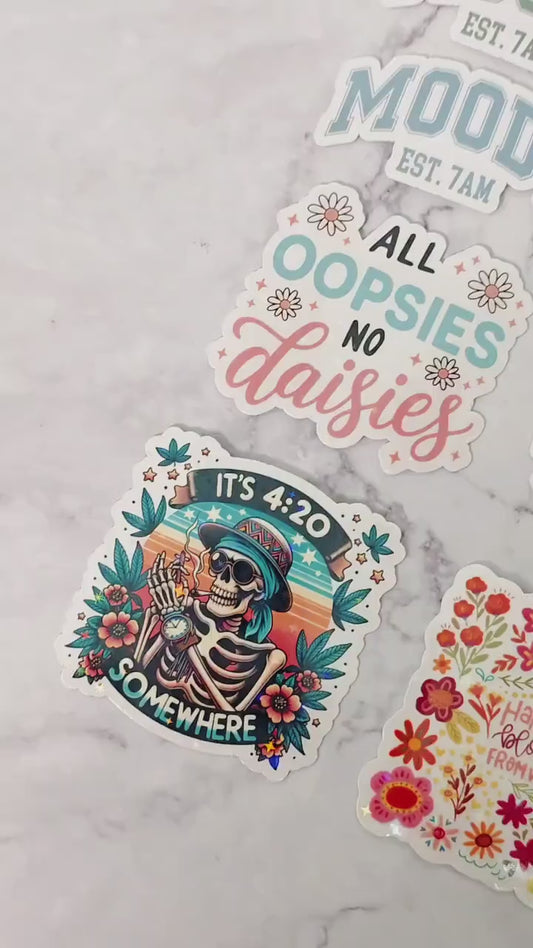 Moody Est. 7AM Holographic Sticker: Sarcastic Night Owl Laptop Decal