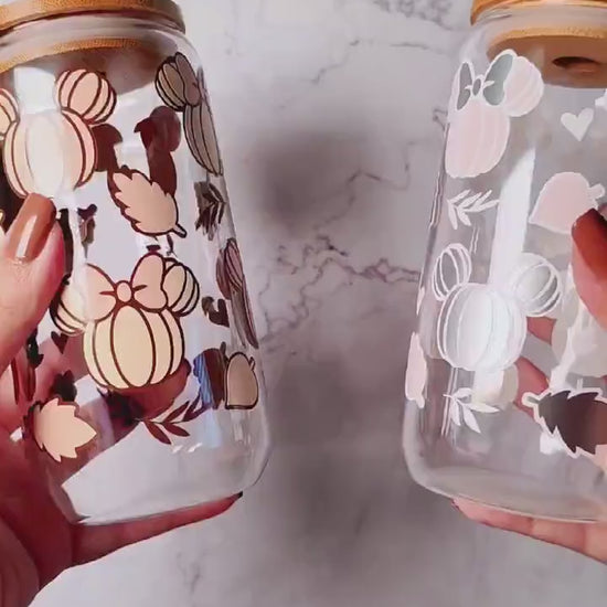 Pumpkin Mouse Ears Glass Cup, Autumn Pumpkin Ears Beer Glass, Cute Fall Cup, Autumn Iced Coffee Can, Gift for Fall Season Lovers