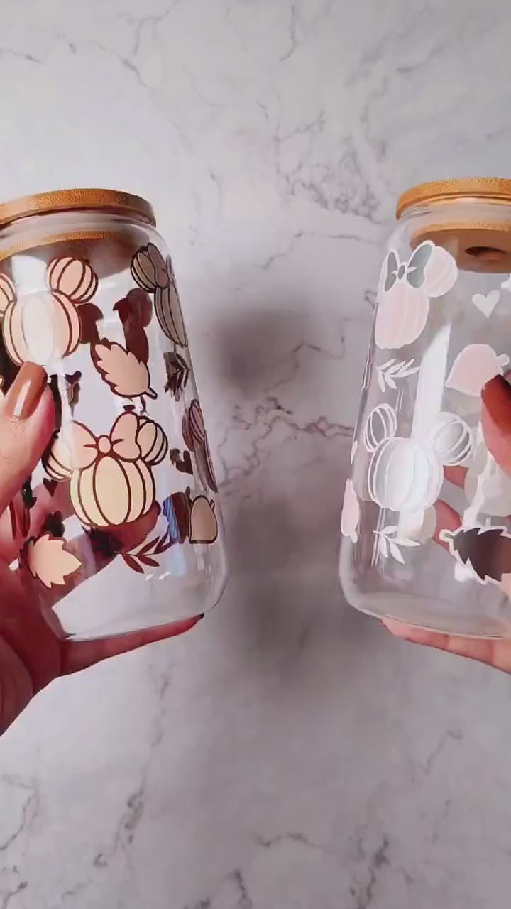 Pumpkin Mouse Ears Glass Cup, Autumn Pumpkin Ears Beer Glass, Cute Fall Cup, Autumn Iced Coffee Can, Gift for Fall Season Lovers