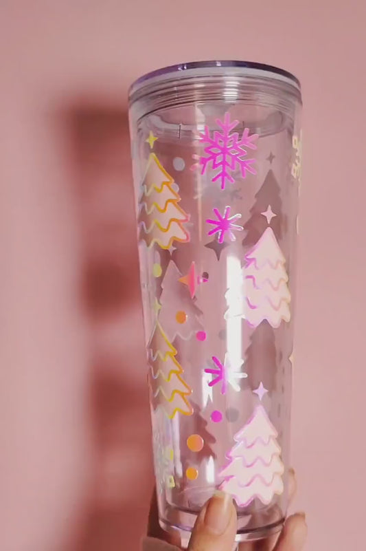 Christmas Trees 24oz Acrylic Tumbler, Glow In The Dark Christmas Cup, Snowflakes, Reusable Cup with Straw, Stocking Stuffer, Holiday Gift