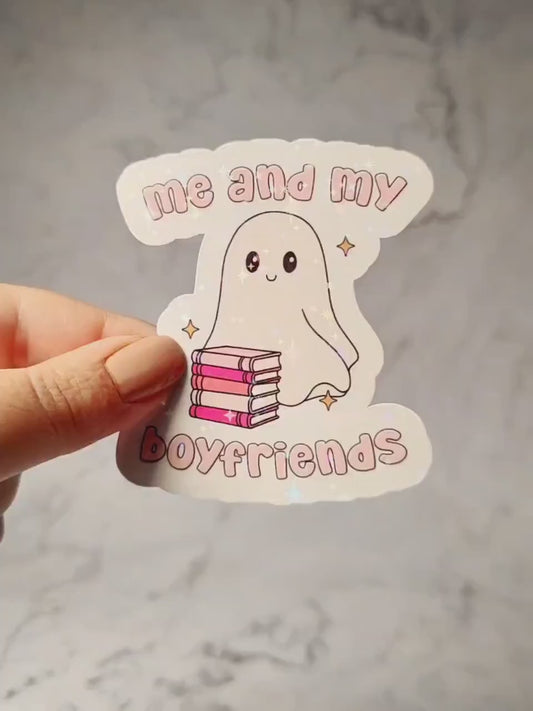 Me and My Boyfriends Ghost Holographic Sticker, Bookish Sticker, Booktok Laptop/Water Bottle Sticker, Water Resistant, Cute Bookworm Gift