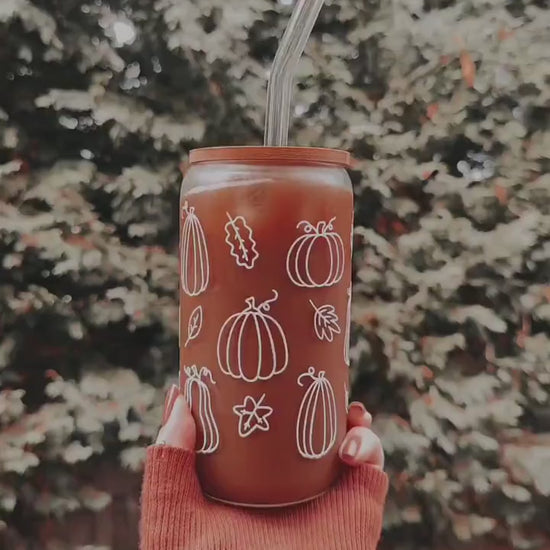 Fall Pumpkin Outline Glass Cup, Autumn Pumpkin Libbey Beer Glass, Cute Fall Coffee Cup, Autumn Iced Coffee Can, Fall Season Gift