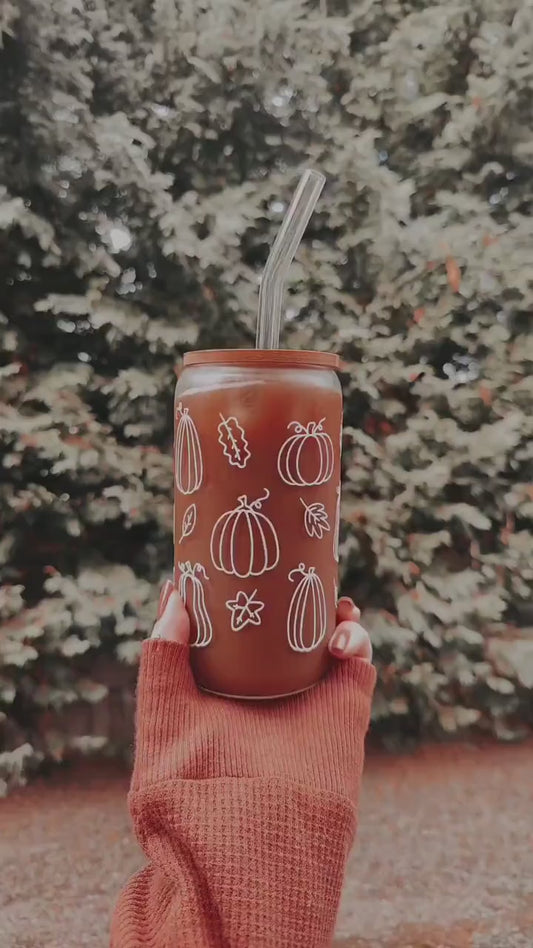 Fall Pumpkin Outline Glass Cup, Autumn Pumpkin Libbey Beer Glass, Cute Fall Coffee Cup, Autumn Iced Coffee Can, Fall Season Gift